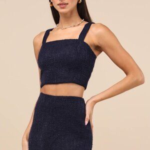 Lulus Elevated Attitude Navy Tweed Sleeveless Two-piece Skort Romper Blue